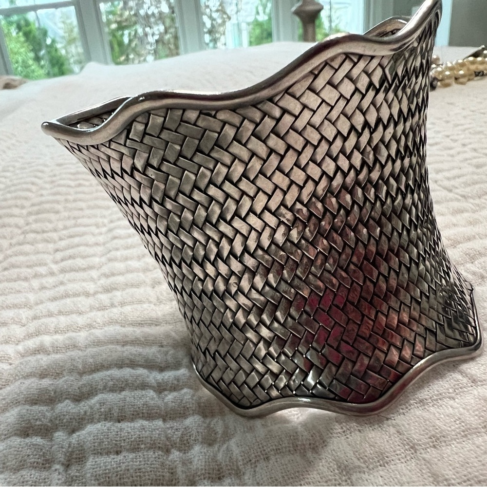 Sterling silver basket weave cuff bracelet.